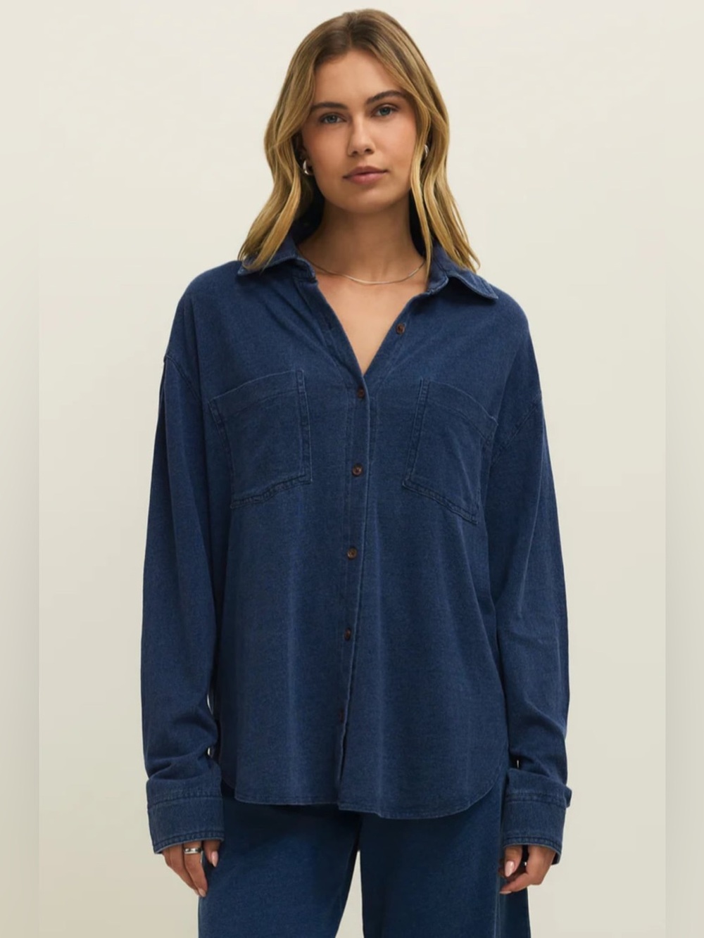 NWT Z Supply Delta Jersey Denim Button Up